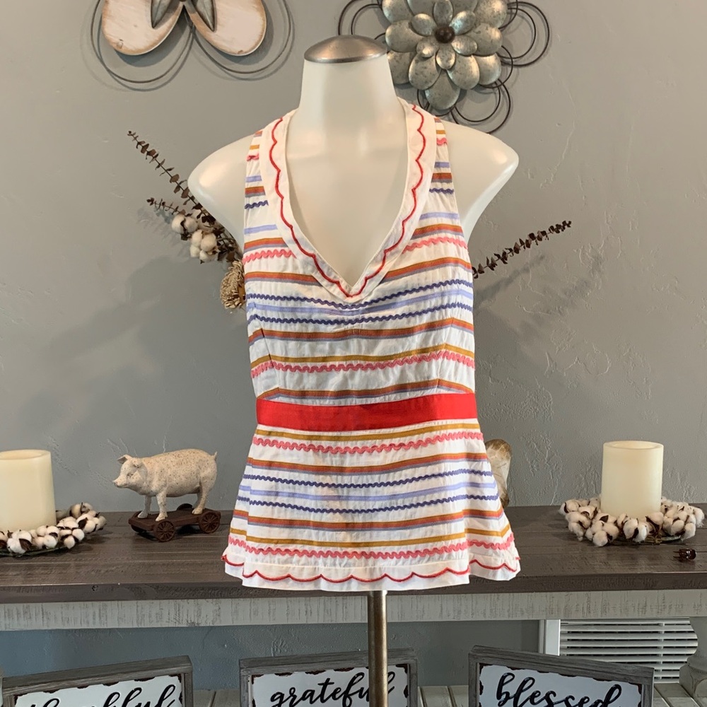 Odille Multicolor Striped V-Neck Halter Top